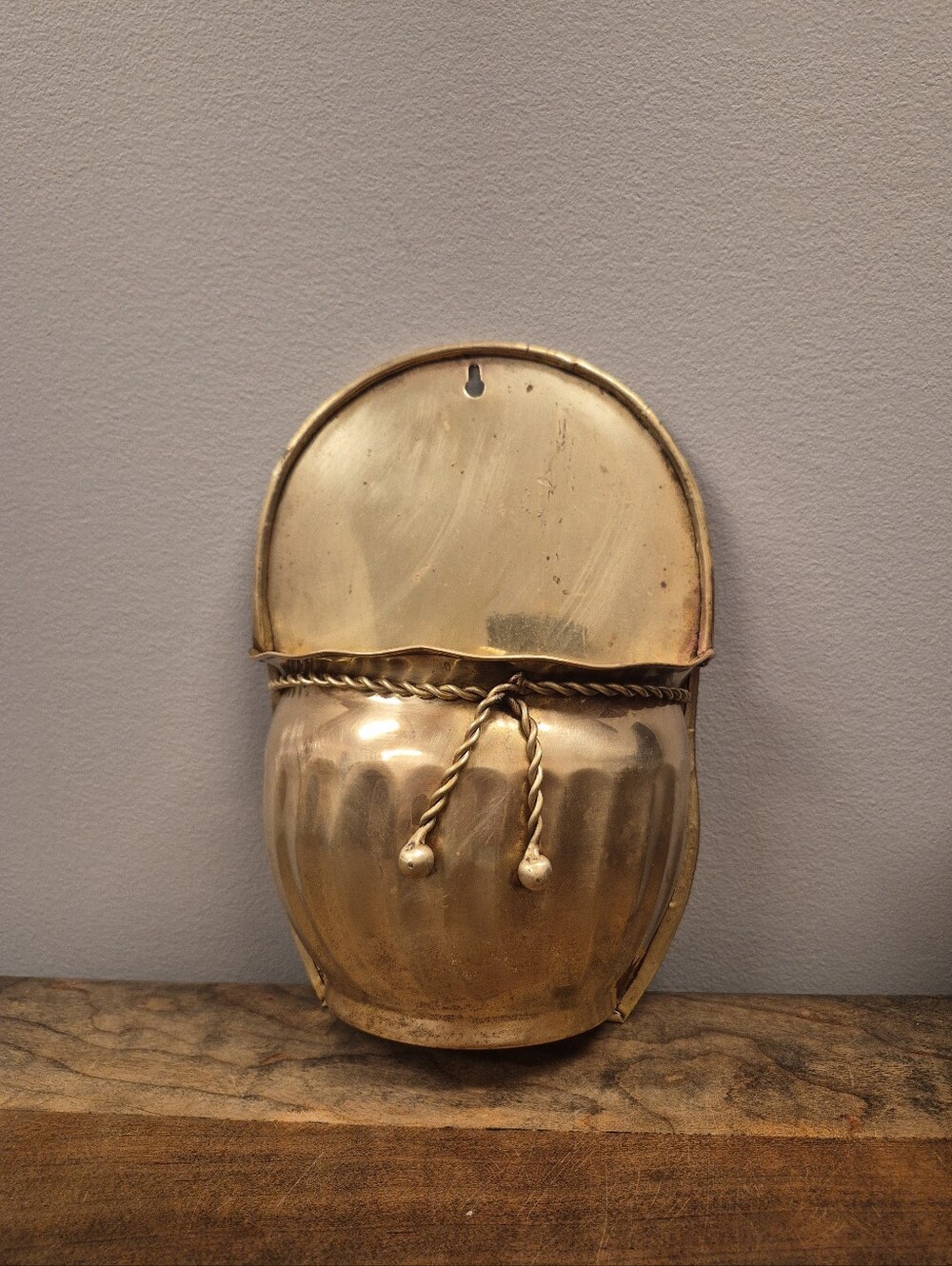 Vintage Brass Wall Pocket Planter Rope Tassel Detail Made In India MCM Decor